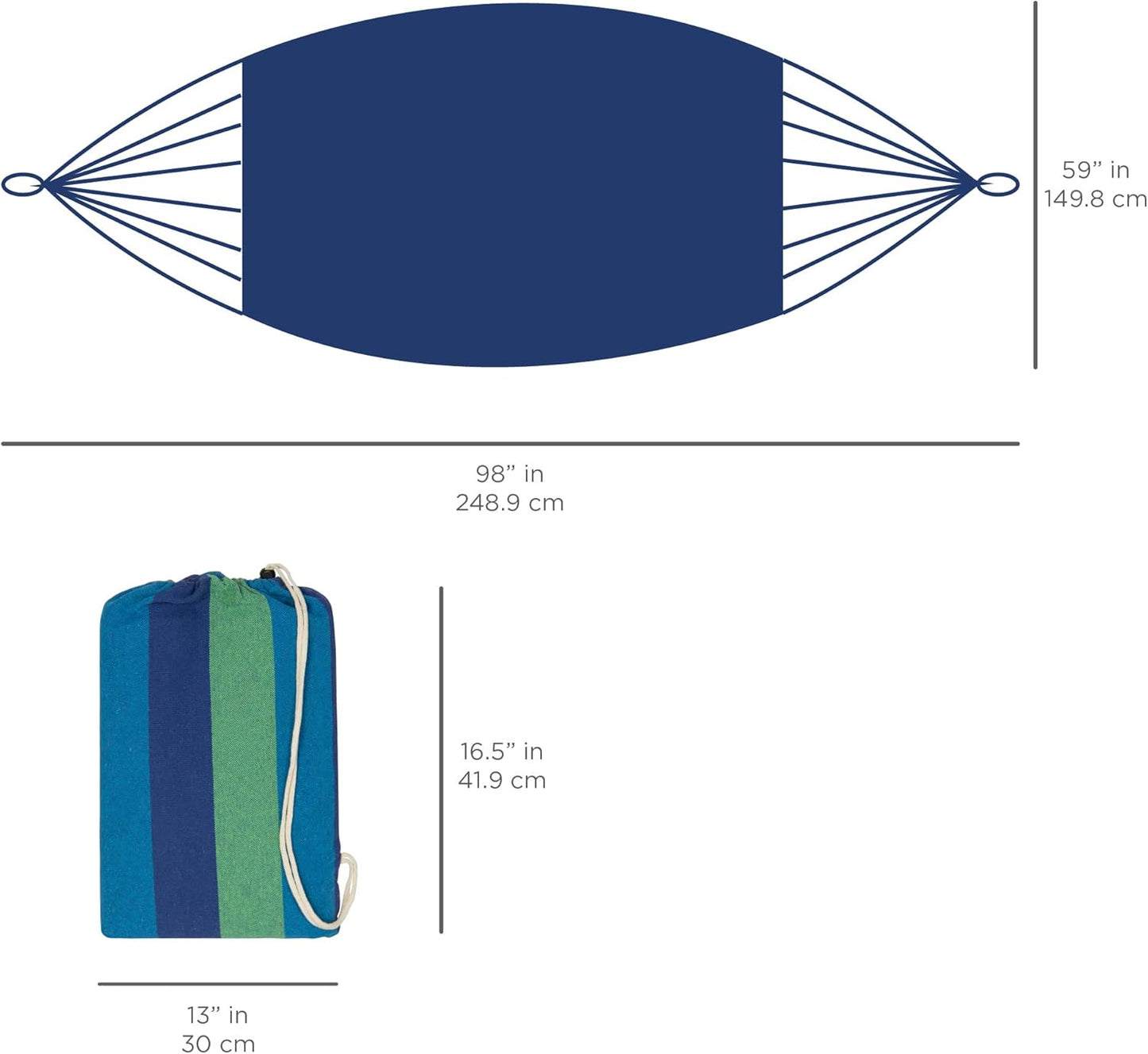 2-Person Brazilian Double Hammock Bed W/ Carrying Bag for Backyard, Patio, Indoor Outdoor Use, Cross-Woven Cotton Fabric for Comfort - Blue