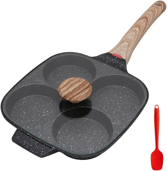 Fried Egg Pan, Egg Frying Pan with Lid Nonstick 4 Cups Pancake Pan Aluminium Alloy Cooker for Breakfast, Induction Compatible